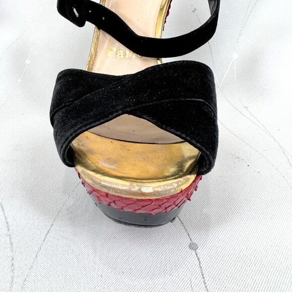 Christian Louboutin Black Red Suede Python Leather Falaise Platform Heels $945 - Picture 8 of 14
